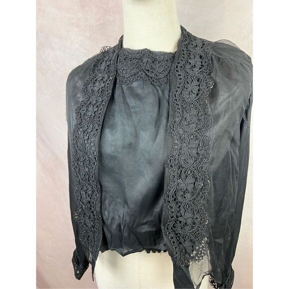 Antique 1900s Vintage Edwardian Style WW1 Era Black Lace Blouse - Picture 10 of 16